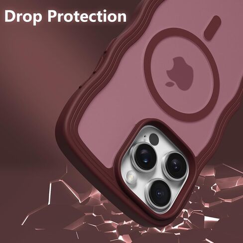 حافظة هاتف ZTOFERA لهاتف iPhone 16 Pro Max متوافقة مع MagSafe، إطار مموج مجعد وظهر صلب شفاف غير لامع، غطاء هاتف مغناطيسي ناعم من السيليكون مقاوم للصدمات - أحمر خمري in Kuwait