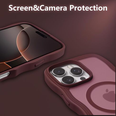 حافظة هاتف ZTOFERA لهاتف iPhone 16 Pro Max متوافقة مع MagSafe، إطار مموج مجعد وظهر صلب شفاف غير لامع، غطاء هاتف مغناطيسي ناعم من السيليكون مقاوم للصدمات - أحمر خمري in Kuwait