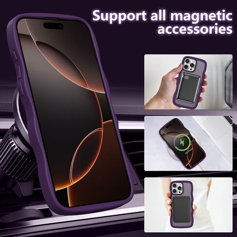حافظة هاتف ZTOFERA لهاتف iPhone 16 Pro Max متوافقة مع MagSafe، إطار مموج مجعد وظهر صلب شفاف غير لامع، غطاء هاتف مغناطيسي ناعم من السيليكون مقاوم للصدمات - أحمر خمري in Kuwait