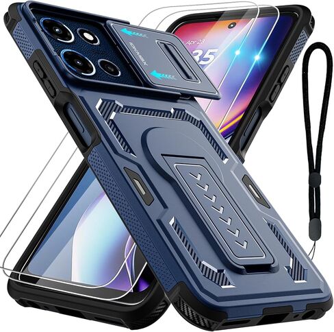 for Moto G Play 2026 Case, Moto G 2026/2025 Case with 2*Screen Protector, Upgrade Slide Camera Cover/Kickstand/Lanyard Strap, Military Grade Heavy Duty Shockproof Protective Phone Case, Blue in Saudi Arabia