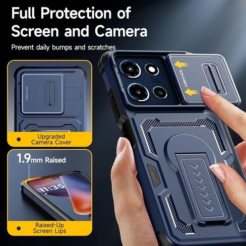for Moto G Play 2026 Case, Moto G 2026/2025 Case with 2*Screen Protector, Upgrade Slide Camera Cover/Kickstand/Lanyard Strap, Military Grade Heavy Duty Shockproof Protective Phone Case, Blue in Saudi Arabia