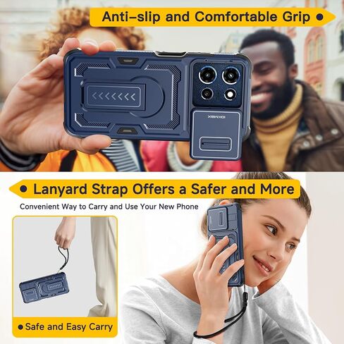 for Moto G Play 2026 Case, Moto G 2026/2025 Case with 2*Screen Protector, Upgrade Slide Camera Cover/Kickstand/Lanyard Strap, Military Grade Heavy Duty Shockproof Protective Phone Case, Blue in Saudi Arabia
