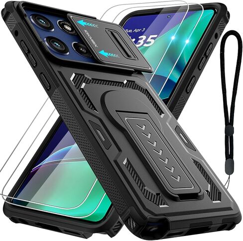 for Moto G Play 2026 Case, Moto G 2026/2025 Case with 2*Screen Protector, Upgrade Slide Camera Cover/Kickstand/Lanyard Strap, Military Grade Heavy Duty Shockproof Protective Phone Case, Blue in Saudi Arabia