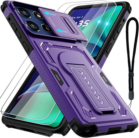 for Moto G Play 2026 Case, Moto G 2026/2025 Case with 2*Screen Protector, Upgrade Slide Camera Cover/Kickstand/Lanyard Strap, Military Grade Heavy Duty Shockproof Protective Phone Case, Blue in Saudi Arabia