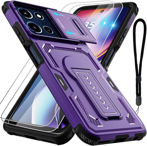 for Moto G Play 2026 Case, Moto G 2026/2025 Case with 2*Screen Protector, Upgrade Slide Camera Cover/Kickstand/Lanyard Strap, Military Grade Heavy Duty Shockproof Protective Phone Case, Blue in Saudi Arabia