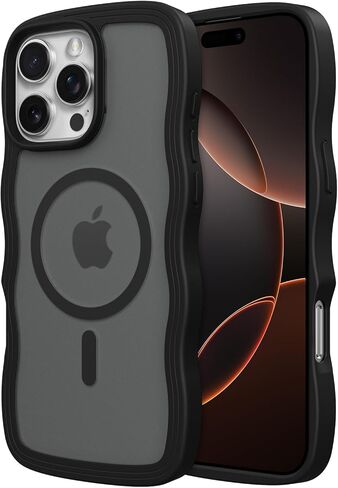 ZTOFERA for iPhone 16 Pro Max Phone Case Compatible with MagSafe, Curly Wave Frame & Matte Translucent Hard Back, Soft Silicone Bumper Shockproof Protective Magnetic Phone Cover-Wine Red in Saudi Arabia