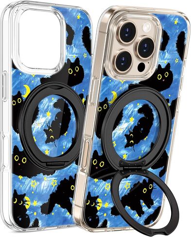 Loheckle for iPhone 17 Case with Stand- Compatible with MagSafe Women Girls Cute Clear Girly Aesthetic Unique Design Soft TPU Magnetic Ring Phone Cover for Apple 17, Purple Flower in Kuwait