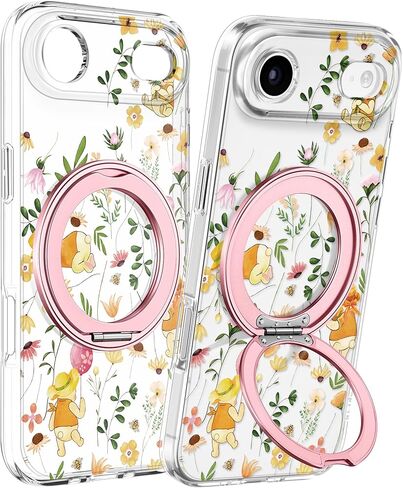 Loheckle for iPhone 17 Case with Stand- Compatible with MagSafe Women Girls Cute Clear Girly Aesthetic Unique Design Soft TPU Magnetic Ring Phone Cover for Apple 17, Purple Flower in Kuwait