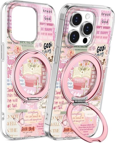 Loheckle for iPhone 17 Case with Stand- Compatible with MagSafe Women Girls Cute Clear Girly Aesthetic Unique Design Soft TPU Magnetic Ring Phone Cover for Apple 17, Purple Flower in Kuwait