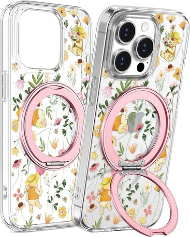 Loheckle for iPhone 17 Case with Stand- Compatible with MagSafe Women Girls Cute Clear Girly Aesthetic Unique Design Soft TPU Magnetic Ring Phone Cover for Apple 17, Purple Flower in Kuwait