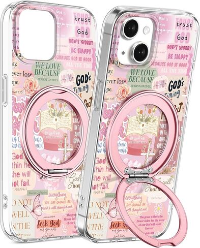 Loheckle for iPhone 17 Case with Stand- Compatible with MagSafe Women Girls Cute Clear Girly Aesthetic Unique Design Soft TPU Magnetic Ring Phone Cover for Apple 17, Purple Flower in Kuwait