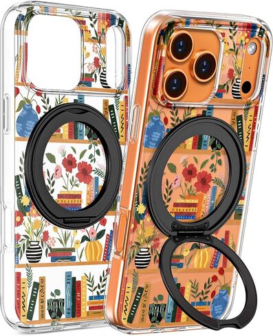 Loheckle for iPhone 17 Case with Stand- Compatible with MagSafe Women Girls Cute Clear Girly Aesthetic Unique Design Soft TPU Magnetic Ring Phone Cover for Apple 17, Purple Flower in Kuwait