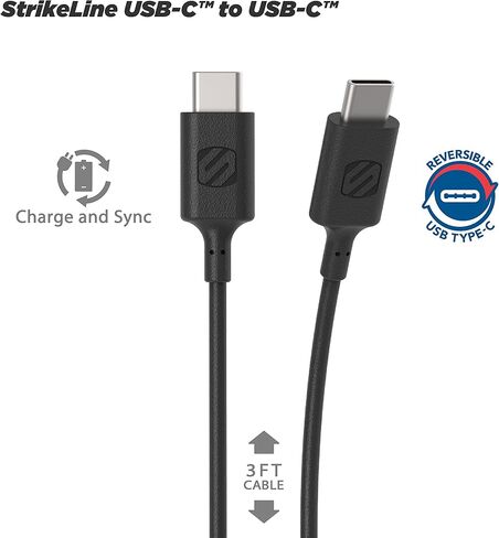 SCOSCHE StrikeLine USB Type C/USB-C to USB Type C/USB-C Quick Charge & Sync Cable with 480 Mbps Transfer Rate - Compatible with Samsung Galaxy S8/S8 Plus, HTC 10,New Apple Macbooks Black (CC23) in Saudi Arabia