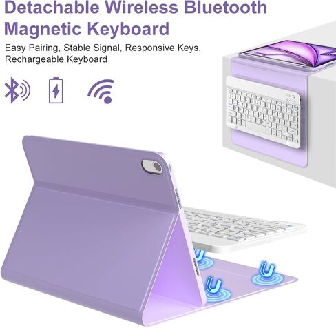 Keyboard Case for iPad Air 11-inch (M3 2025 / M2 2024) & iPad Air 5th 4th Generation, Wireless Detachable Keyboard with Pencil Holder for iPad Air 11 2024, Purple in Kuwait
