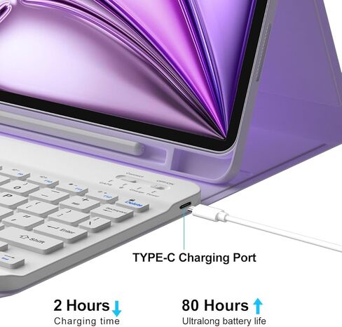 Keyboard Case for iPad Air 11-inch (M3 2025 / M2 2024) & iPad Air 5th 4th Generation, Wireless Detachable Keyboard with Pencil Holder for iPad Air 11 2024, Purple in Kuwait