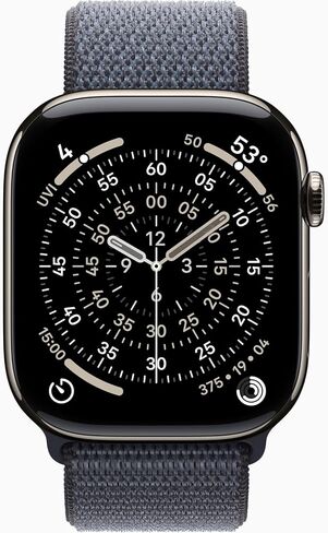 Apple Watch Series 11 [نظام تحديد المواقع + شبكة خلوية، 46 ملم] هيكل من التيتانيوم الطبيعي مع حزام رياضي أزرق مرساة، مقاس واحد (متجدد) in Saudi Arabia