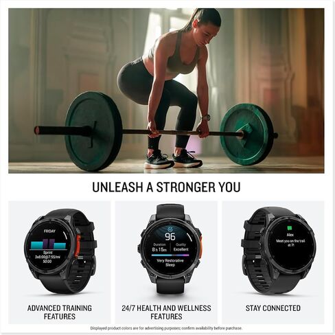 Garmin fēnix® 8 – 47 ملم، AMOLED، ساعة ذكية Premium Multisport GPS، عمر بطارية طويل الأمد، تصنيف الغوص، مصباح يدوي LED مدمج، رمادي داكن مع شريط أسود (متجدد) in Kuwait