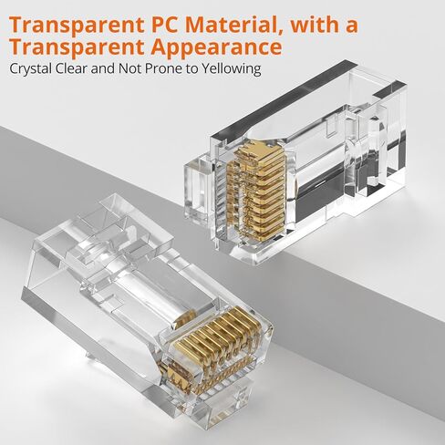 Proster Cat6 Pass-Through RJ45 Connectors - 100PCS Gold Plated Ethernet Connectors with Blue Boots & Storage Jar, for 23-24 AWG Solid/Stranded UTP Cable, T568A/T568B in Kuwait
