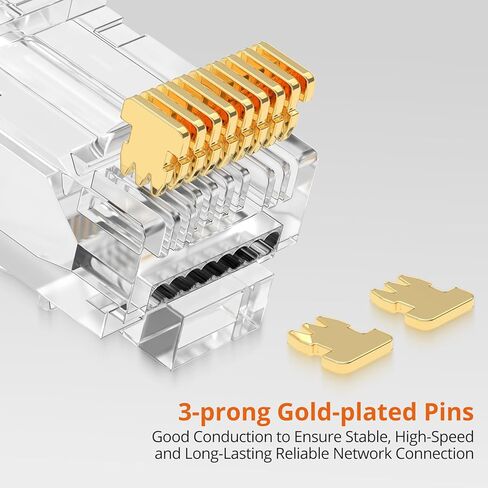 Proster Cat6 Pass-Through RJ45 Connectors - 100PCS Gold Plated Ethernet Connectors with Blue Boots & Storage Jar, for 23-24 AWG Solid/Stranded UTP Cable, T568A/T568B in Kuwait