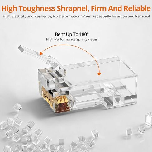 Proster Cat6 Pass-Through RJ45 Connectors - 100PCS Gold Plated Ethernet Connectors with Blue Boots & Storage Jar, for 23-24 AWG Solid/Stranded UTP Cable, T568A/T568B in Kuwait