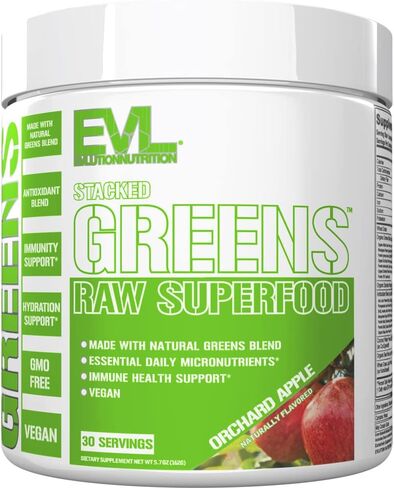 Greens and Superfoods Energy Drink Powder - EVL Super Greens Powder Smoothie Mix with Caffeine Spirulina Chlorella and Wheat Grass - Vegan Greens Superfood Powder for Energy Focus and Immunity in Kuwait
