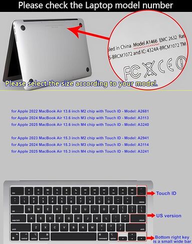 XSKN Korean Language Black US Layout Keyboard Cover Skin for 2022 2023 2024 2025 MacBook Air 13.6 15.3 inch M2 M3 M4 with Touch ID A2681 A3113 A3240 A2941 A3114 A3241 in Saudi Arabia