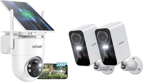 ieGeek Solar Security Camera Wireless Outdoor – 2K 3MP WiFi Camera with Removable Solar Panel, Long Battery Life, 360° Pan Tilt, Color Night Vision, AI Detection, 2-Way Audio, IP65 for Home Security in Kuwait