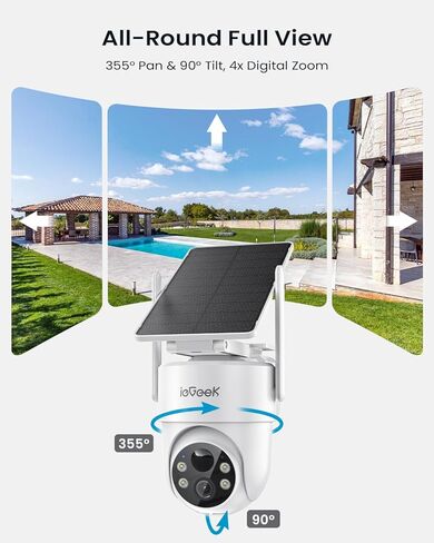 ieGeek Solar Security Camera Wireless Outdoor – 2K 3MP WiFi Camera with Removable Solar Panel, Long Battery Life, 360° Pan Tilt, Color Night Vision, AI Detection, 2-Way Audio, IP65 for Home Security in Kuwait