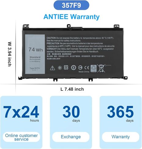 بطارية ANTIEE 74WH 357F9 لأجهزة Dell Inspiron 15 7000 Gaming 15 7559 i7559 7557 i7557 5577 7567 5576 7566 i7559-5012GRY i5577-7342blk-pus INS15PD P65F P65F001 الكمبيوتر المحمول P57F 71JF4 071JF4 0GFJ6 0357F9 in Kuwait