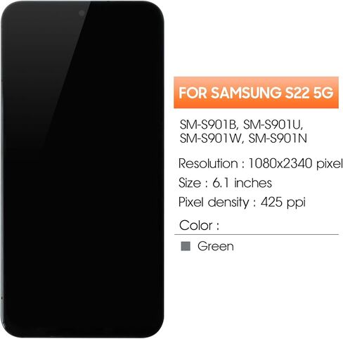 INCELL لهاتف Samsung Galaxy S22 5G استبدال شاشة Samsung S22 5G شاشة LCD تعمل باللمس SM-S901B SM-S901U LCD محول الأرقام شاشة تعمل باللمس أخضر مع إطار in Saudi Arabia