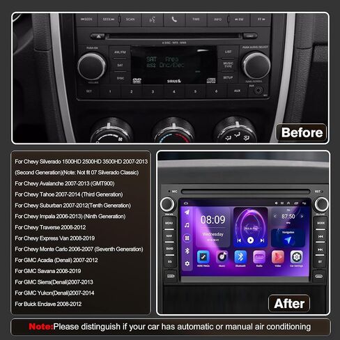 [4+64G] ستيريو سيارة مع Carplay وAndroid Auto لسيارة شيفروليه سيلفرادو تاهو أفالانش لسيارة جي إم سي سييرا يوكون 2007-2013 ترقية راديو بشاشة لمس 7 بوصات مع كاميرا AHD، نظام ملاحة GPS، SWC، WiFi، FM، بلوتوث in Kuwait