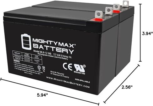 Mighty Max Battery 12V 9AH NB SLA Replacement Battery Compatible with Duracell Dura12-9NB - 2 Pack in Saudi Arabia
