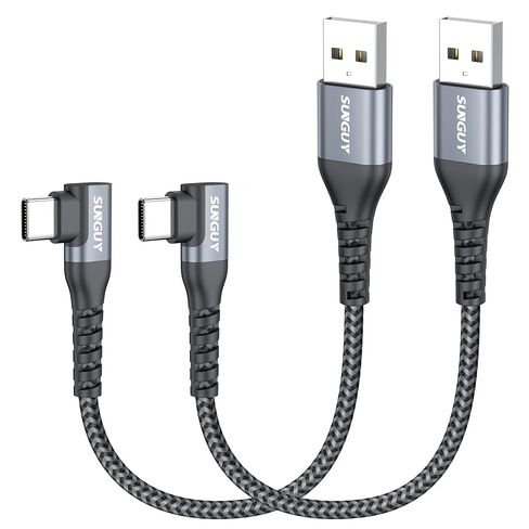 SUNGUY Right Angle USB C Cable 1FT [2Pack], 90 Degree USB-A to USB-C Charger Cable Fast Charging Data Transfer Braided for iPhone 17/16/15 Pro Max, Galaxy S25 S24 S23 S22, Pixel, iPad in Saudi Arabia