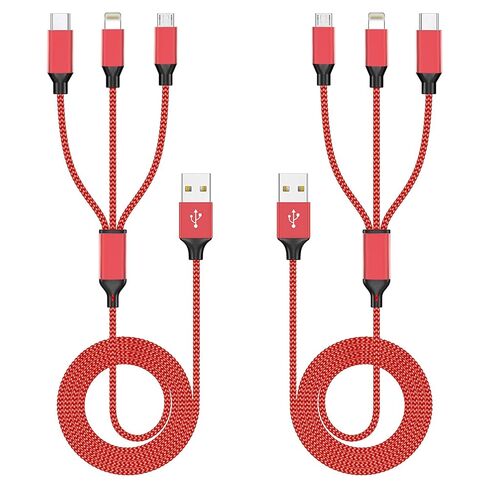 3 in 1 Multi Charging Cable[2 Pack 4FT], Red Braided Nylon USB Cable & Travel Charger for Multiple Devices, Universal Phone Charger Compatible with iPhone 17/16/15/14, Android Tablets,iPad and More in Saudi Arabia