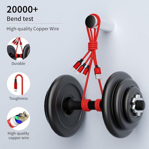 3 in 1 Multi Charging Cable[2 Pack 4FT], Red Braided Nylon USB Cable & Travel Charger for Multiple Devices, Universal Phone Charger Compatible with iPhone 17/16/15/14, Android Tablets,iPad and More in Saudi Arabia