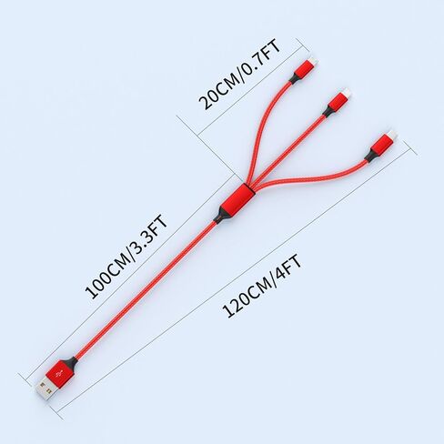 3 in 1 Multi Charging Cable[2 Pack 4FT], Red Braided Nylon USB Cable & Travel Charger for Multiple Devices, Universal Phone Charger Compatible with iPhone 17/16/15/14, Android Tablets,iPad and More in Saudi Arabia