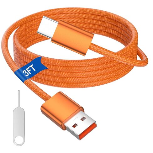 كابل شاحن سيارة USB A إلى USB C لهاتف iPhone 17 16 بطول 3 أقدام، سلك شحن سريع مجدول من النوع C وتشغيل السيارة لهاتف iPhone 17 Pro Max 16e 16 Pro Max 15/iPad 11 10th لهاتف Samsung S25 S24 S23 Ultra Pixel Phone، برتقالي in Kuwait