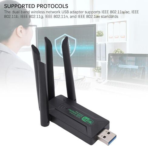 Wireless USB WiFi Adapter for Desktop PC Laptop, 5G 2.4G Dual Band 1300Mbps USB Adapter, Network Adapter Receiver with Antenna for Desktop PC Laptop in Saudi Arabia