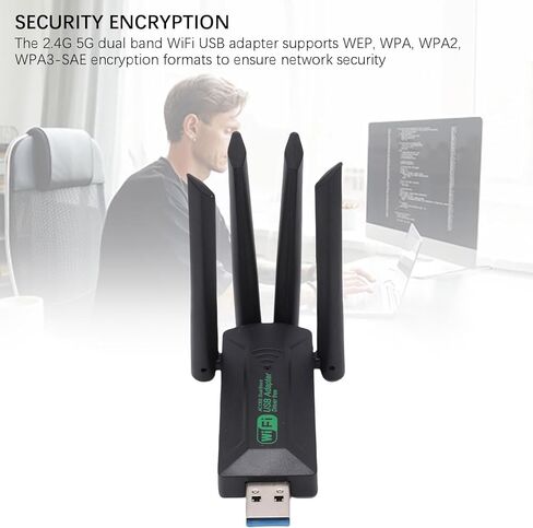 Wireless USB WiFi Adapter for Desktop PC Laptop, 5G 2.4G Dual Band 1300Mbps USB Adapter, Network Adapter Receiver with Antenna for Desktop PC Laptop in Saudi Arabia