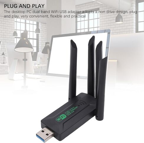 Wireless USB WiFi Adapter for Desktop PC Laptop, 5G 2.4G Dual Band 1300Mbps USB Adapter, Network Adapter Receiver with Antenna for Desktop PC Laptop in Saudi Arabia