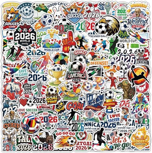 100 قطعة من ملصقات كرة القدم لمحبي الرجال، ملصقات كأس العالم 2026 من الفينيل لزجاجة المياه، وسجل القصاصات، وحافظة الهاتف، وديكور مشجعي كرة القدم، ومستلزمات الحفلات الرياضية in Kuwait