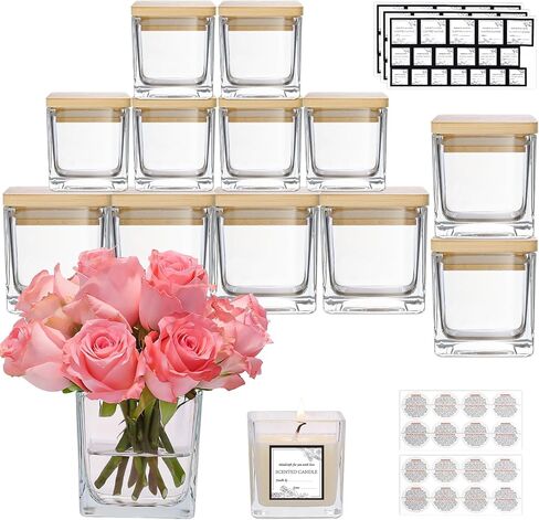 CONNOO 24oz Clear Glass Candle Jars 6 Pack, Multi-Wick Wide Mouth Empty Bulk Candle Containers for Making Candles with Airtight Bamboo Lids, Sticky Warning Labels, Wick kit- Dishwasher Safe in Saudi Arabia