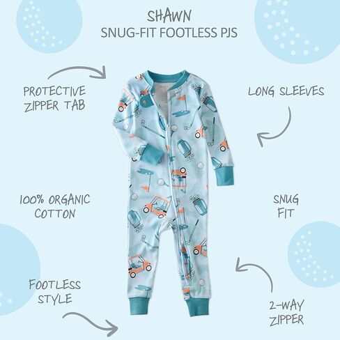 بيجامات Shawn Snug-Fit بدون أقدام قطعة واحدة 100% من القطن العضوي بسحاب أمامي للنوم in Kuwait