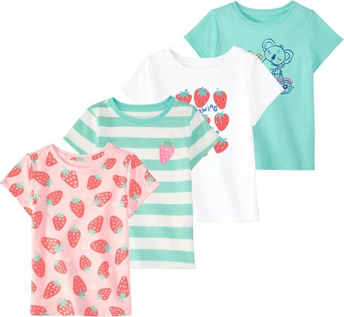 Garanimals Toddler Girl Strawberry T-Shirt, Size 6T, 4-Pack | Short Sleeve Tees, Kids Casual Crew Neck, Solids, Graphics, and Patterns, Pull-On Top, OEKO-TEX Standard 100 Certified in Kuwait