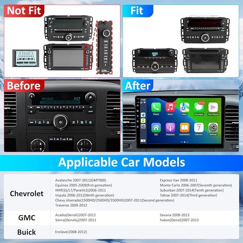 راديو سيارة Android 15 لسيارة Chevy Silverado 2007-2013: 4G+64G 10 بوصات تعمل باللمس للسيارة GMC Sierra 1500 Yukon Tahoe Equinox Buick Enclave، CarPlay&Android Auto، بلوتوث، واي فاي، كاميرا احتياطية in Kuwait