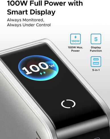 شاحن UGREEN Nexode Pro 100W GaN USB C، كتلة شاحن حائط سريع من النوع C بـ 5 منافذ مع شاشة ذكية متوافقة مع MacBook Pro/Air، iPhone 17/16 Series، Galaxy، iPad Pro، Steam Deck in Kuwait