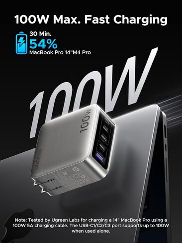 شاحن UGREEN Nexode Pro 100W GaN USB C، كتلة شاحن حائط سريع من النوع C بـ 5 منافذ مع شاشة ذكية متوافقة مع MacBook Pro/Air، iPhone 17/16 Series، Galaxy، iPad Pro، Steam Deck in Kuwait