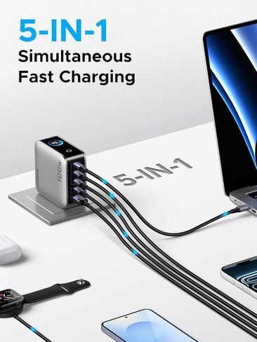 شاحن UGREEN Nexode Pro 100W GaN USB C، كتلة شاحن حائط سريع من النوع C بـ 5 منافذ مع شاشة ذكية متوافقة مع MacBook Pro/Air، iPhone 17/16 Series، Galaxy، iPad Pro، Steam Deck in Kuwait