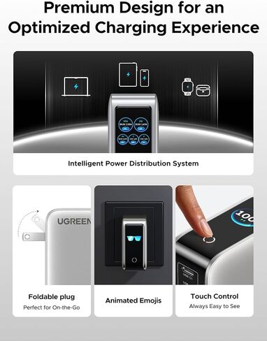 شاحن UGREEN Nexode Pro 100W GaN USB C، كتلة شاحن حائط سريع من النوع C بـ 5 منافذ مع شاشة ذكية متوافقة مع MacBook Pro/Air، iPhone 17/16 Series، Galaxy، iPad Pro، Steam Deck in Kuwait