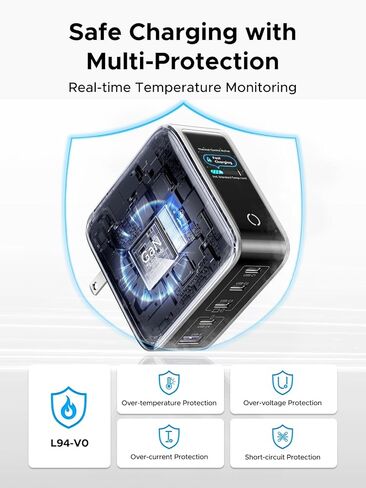 شاحن UGREEN Nexode Pro 100W GaN USB C، كتلة شاحن حائط سريع من النوع C بـ 5 منافذ مع شاشة ذكية متوافقة مع MacBook Pro/Air، iPhone 17/16 Series، Galaxy، iPad Pro، Steam Deck in Kuwait